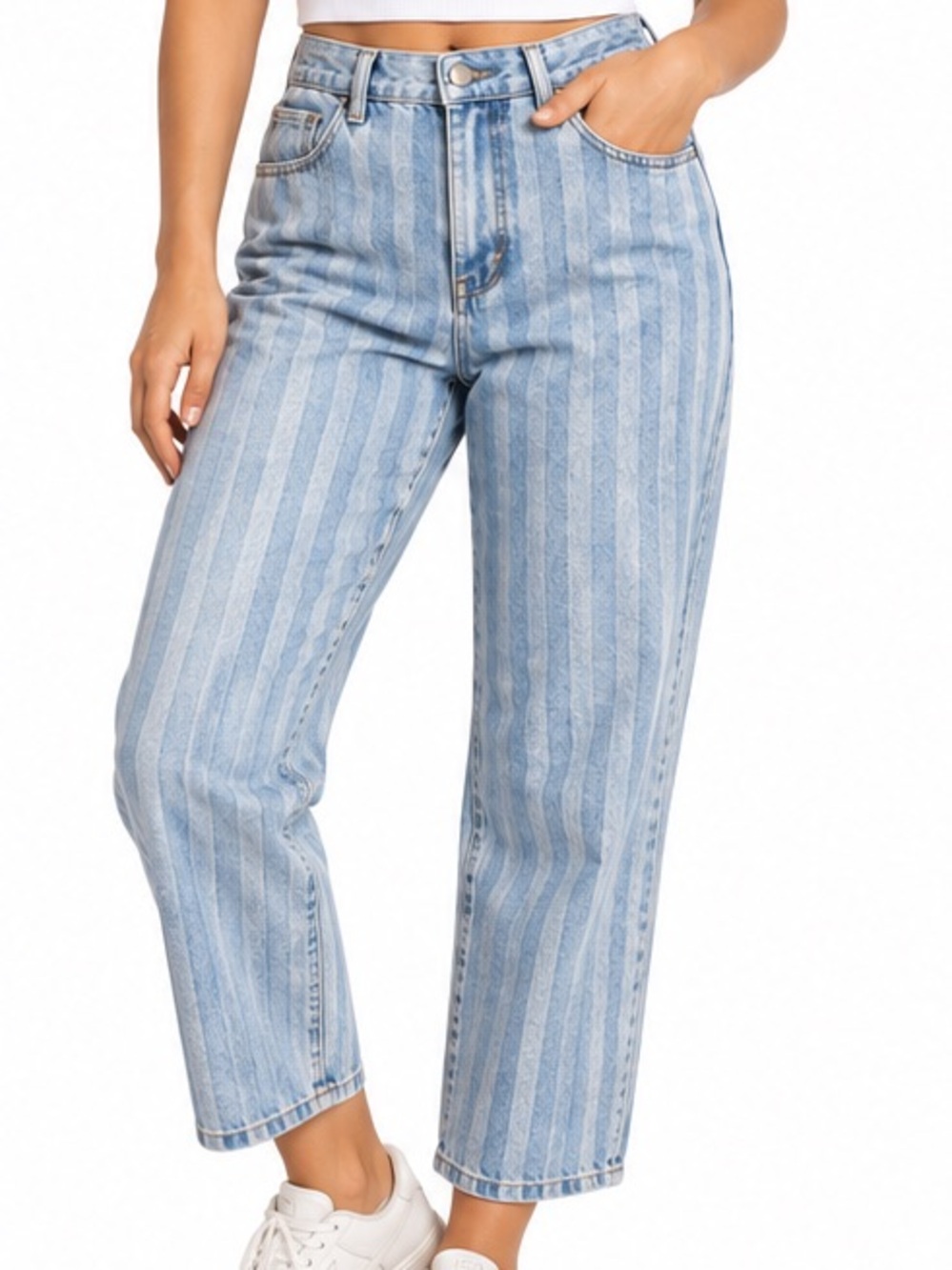 Vintage Lawman Striped Jeans 28 High Rise Ankle Zip Mom Jeans USA